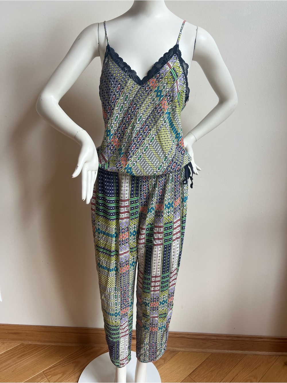 Natori Josie Geometric Print jumpsuit in boho festival whimsy vibes